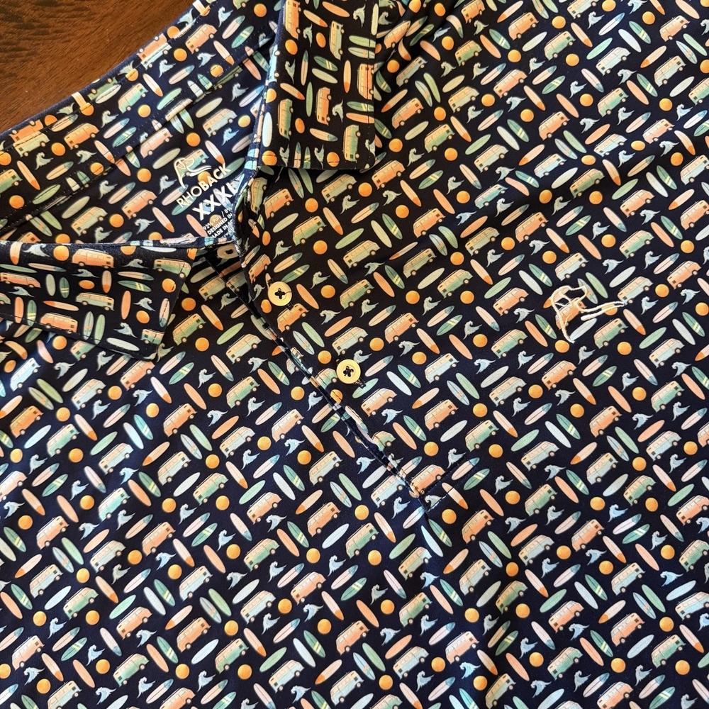 Rhoback Polo Shirt Mens 3XL Blue Surf Van Print Golf Performance Stretch